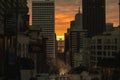 Sunrise view of a photo spot on California street in San Francisco Royalty Free Stock Photo
