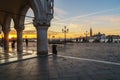 Sunrise view of piazza San Marco, Doge`s Palace Palazzo Ducale in Venice, Italy. Sunrise cityscape of Venice Royalty Free Stock Photo