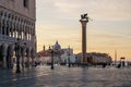 Sunrise view of piazza San Marco, Doge`s Palace Palazzo Ducale in Venice, Italy. Sunrise cityscape of Venice Royalty Free Stock Photo