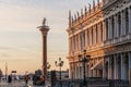 Sunrise view of piazza San Marco, Doge`s Palace Palazzo Ducale in Venice, Italy. Sunrise cityscape of Venice Royalty Free Stock Photo