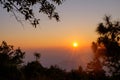 Sunrise View Point at Phu Ruea National Park, Loei, Thailand, orange and blue sky background with mist, morning light and nature