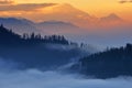 Sunrise view from Poon Hill, Ghorepani Dhaulagiri massif, Himalaya Nepal Royalty Free Stock Photo