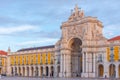 Sunrise view of Praca do comercio square in Lisbon, Portugal. Royalty Free Stock Photo