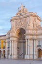 Sunrise view of Praca do comercio square in Lisbon, Portugal.