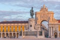 Sunrise view of Praca do comercio square in Lisbon, Portugal. Royalty Free Stock Photo