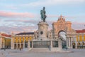 Sunrise view of Praca do comercio square in Lisbon, Portugal. Royalty Free Stock Photo