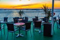 Sunrise view of a relax deck at a ferry on Baltic Sea