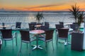 Sunrise view of a relax deck at a ferry on Baltic Sea