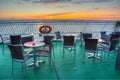 Sunrise view of a relax deck at a ferry on Baltic Sea