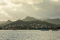 Sunrise view of Rodney bay with yachts anchored in the lagoon, Saint Lucia, Caribbean sea