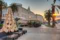 Sunrise view of seaside promenade in Trogir, Croatia Royalty Free Stock Photo