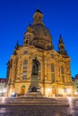 Sunrise view of a statue of Martin Luther at Neumarkt square in