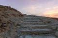 Sunrise view of the stone steps of the path leading up to the ruins of the fortress of Masada