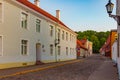 Sunrise view of a street in the old town of Tartu, Estonia Royalty Free Stock Photo