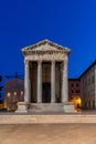 Sunrise view of the Temple of Augustus in Croatian town Pula