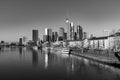 Sunrise view to skyline of Frankfurt with river Main