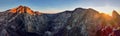 Panoramic Sunrise view at the top of Mountain Agung, the stratovolcano from the Crater Rim before eruption, Bali, Indonesia Royalty Free Stock Photo