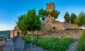 Sunrise view of Torre del Homenaje in Spanish village Sos del Rey Catolico