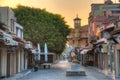 Sunrise view of a tourist street in Greek town Rhodes Royalty Free Stock Photo