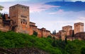 Sunrise view of towers of Alcazaba at Alhambra. Granada Royalty Free Stock Photo