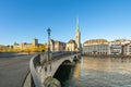 Sunrise with view Zurich city in Switzerland