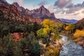 Sunrise on the Virgin River Watchman View, Zion National Park, Utah Royalty Free Stock Photo