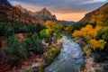 Sunrise on the Virgin River Watchman View, Zion National Park, Utah Royalty Free Stock Photo