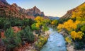 Sunrise on the Virgin River Watchman View, Zion National Park, Utah Royalty Free Stock Photo