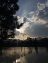 Sunrise water sky siluet lake mountain clouds