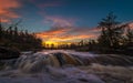 Sunrise and Waterfall in the Boreal Forest