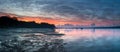 Sunrise Waterscape Panorama with High Cloud, Boats and Reflections