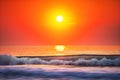 Sea Sunrise Wave. Golden sun rising up