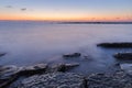 Sunrise on the wild beach of the Caspian Sea coast near Baku