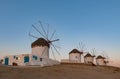 Sunrise in windmills in Mykonos Island Greece cyclades Royalty Free Stock Photo