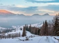 Sunrise winter Carpathian mountain village, Ukraine Royalty Free Stock Photo
