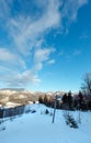 Sunrise winter Carpathian mountain village Zelene outskirts, Verkhovyna, Ukraine Royalty Free Stock Photo