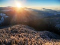 Sunrise in winter Carpathian mountains Royalty Free Stock Photo