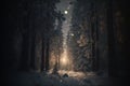Sunrise in a winter forest aesthetic background, witchcraft magic wallpaper AI Generated Royalty Free Stock Photo