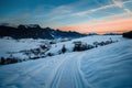 Sunrise in a winter, mountain village in Austria.