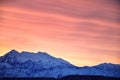 Sunrise of Winter panoramic, view of Snow capped Wasatch Front Rocky Mountains, Great Salt Lake Valley and Cloudscape from the Mou Royalty Free Stock Photo