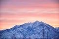 Sunrise of Winter panoramic, view of Snow capped Wasatch Front Rocky Mountains, Great Salt Lake Valley and Cloudscape from the Mou Royalty Free Stock Photo