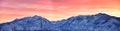 Sunrise of Winter panoramic, view of Snow capped Wasatch Front Rocky Mountains, Great Salt Lake Valley and Cloudscape from the Mou Royalty Free Stock Photo