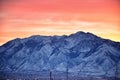Sunrise of Winter panoramic, view of Snow capped Wasatch Front Rocky Mountains, Great Salt Lake Valley and Cloudscape from the Mou Royalty Free Stock Photo