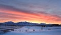 Sunrise of Winter panoramic, view of Snow capped Wasatch Front Rocky Mountains, Great Salt Lake Valley and Cloudscape from the Mou Royalty Free Stock Photo