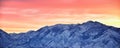 Sunrise of Winter panoramic, view of Snow capped Wasatch Front Rocky Mountains, Great Salt Lake Valley and Cloudscape from the Mou