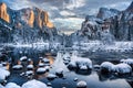 Sunrise after a Winter Storm on Yosemite Valley, Yosemite National Park, California Royalty Free Stock Photo
