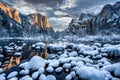 Sunrise after a Winter Storm on Yosemite Valley, Yosemite National Park, California Royalty Free Stock Photo