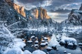 Sunrise after a Winter Storm on Yosemite Valley, Yosemite National Park, California Royalty Free Stock Photo