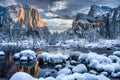 Sunrise after a Winter Storm on Yosemite Valley, Yosemite National Park, California Royalty Free Stock Photo