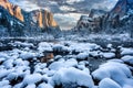 Sunrise after a Winter Storm on Yosemite Valley, Yosemite National Park, California Royalty Free Stock Photo